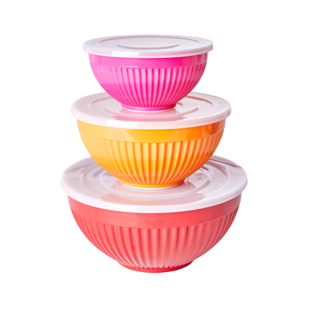 Melamine Stacking Storage Bowls Set of 3 Red, Tangerine Orange, Fuchsia Pink By Rice DK